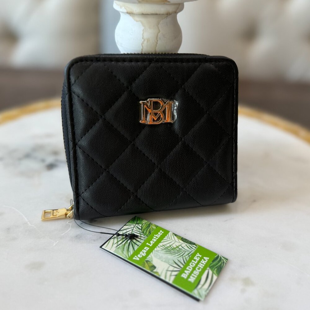 NWT Badgley Mischka Black Coin Purse w/ Gold "BM" Letter Logo